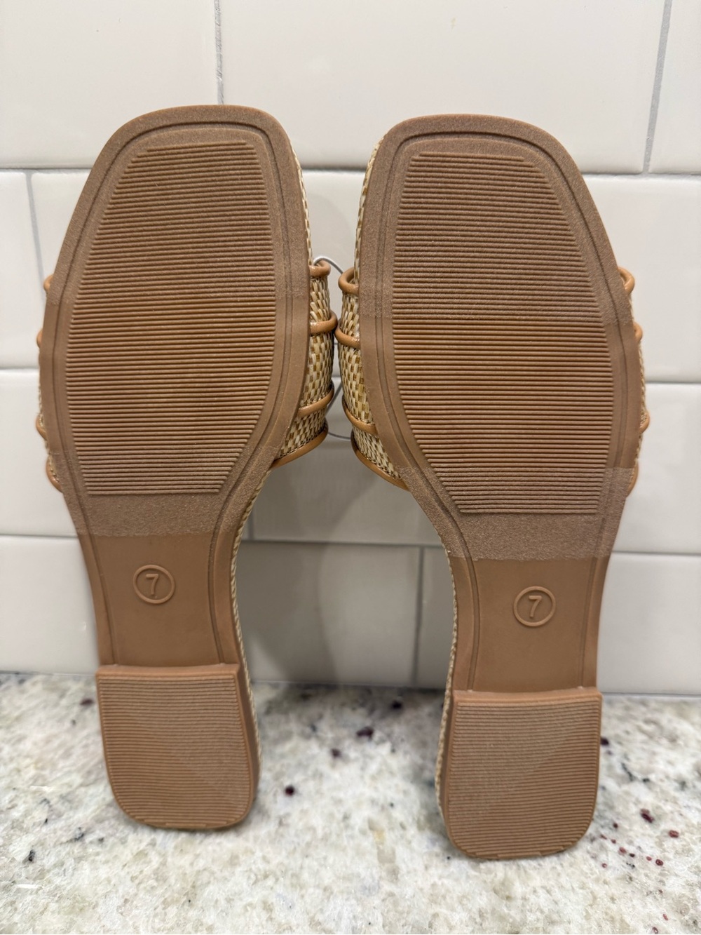 a new day Kelsey Tan Straw Look Slide Sandals with Crystal Buckles Size 7 - NIB - Picture 9 of 13